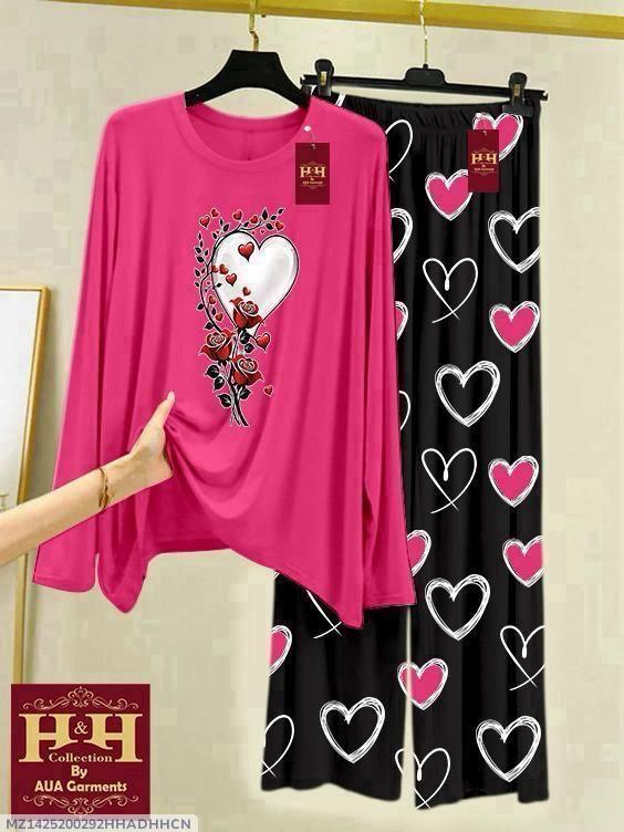 Women's Printed Jersey Night Suit โ 2 Pcs