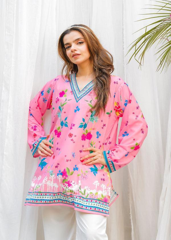 Pink Printed Lawn Co-Ord Set β 2 Pcs
