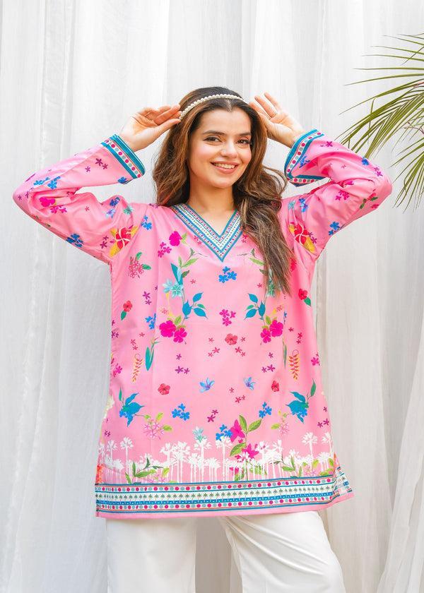 Pink Printed Lawn Co-Ord Set β 2 Pcs
