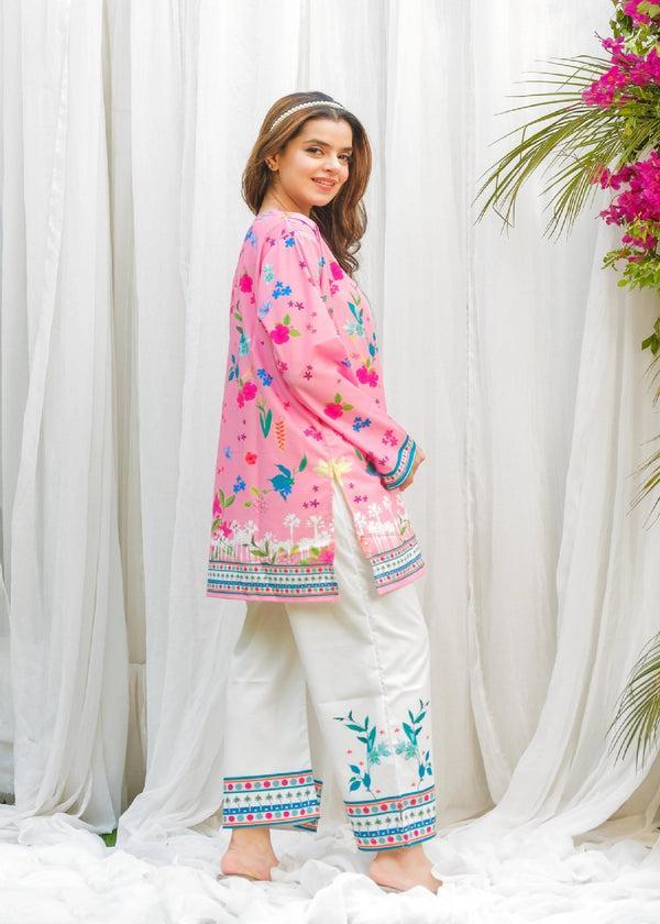 Pink Printed Lawn Co-Ord Set β 2 Pcs