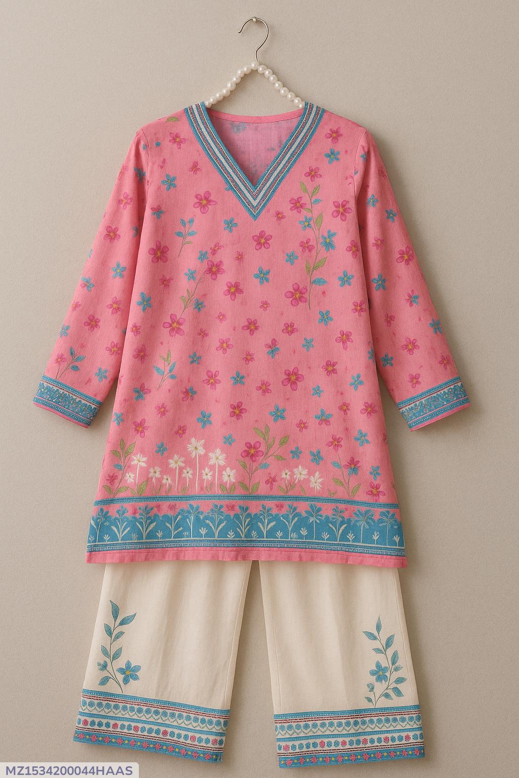 Pink Printed Lawn Co-Ord Set β 2 Pcs