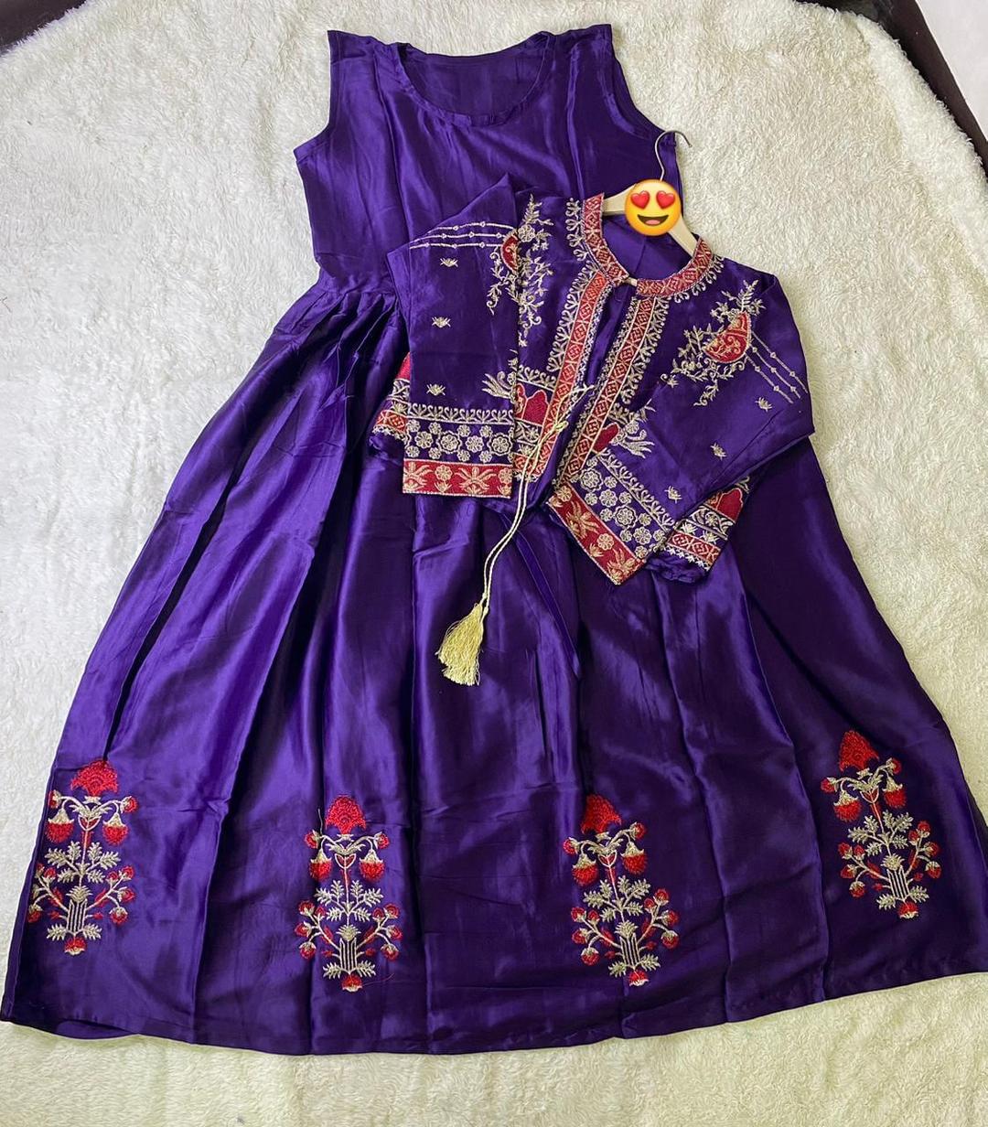 Purple Embroidered Maxi with Separate Koti β 2 Pcs
