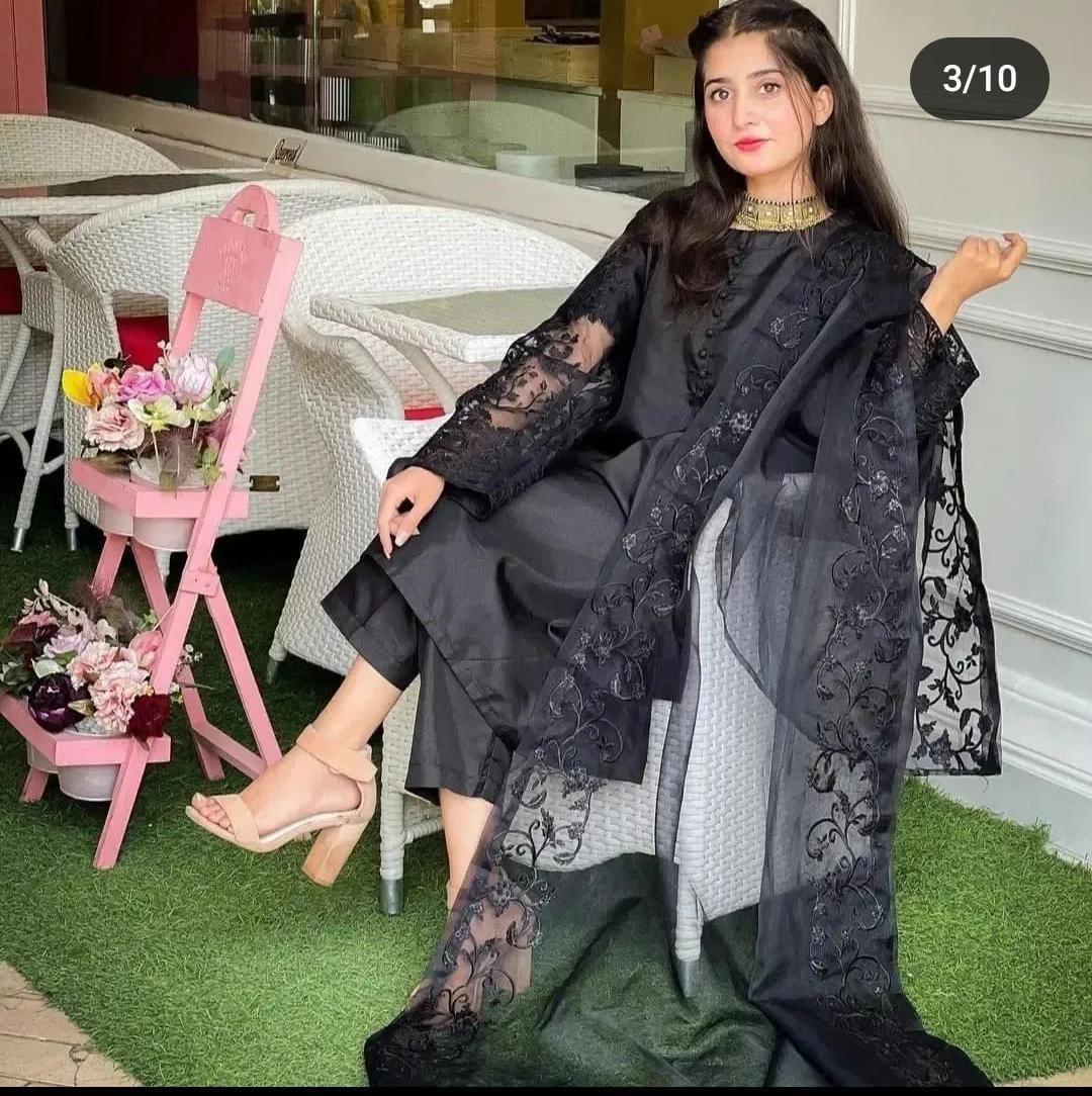 Black Embroidered Organza Suit β 3 Pcs