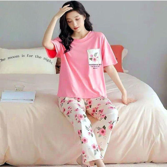 Women's Printed Cotton Jersey Night Suit
