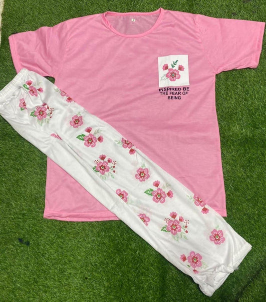 Women's Printed Cotton Jersey Night Suit