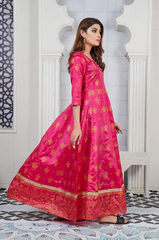 Women's Printed Silk Maxi Suit – 2 Pcs