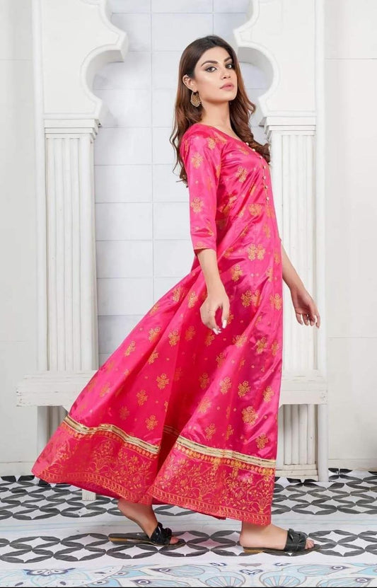 Women's Printed Silk Maxi Suit – 2 Pcs