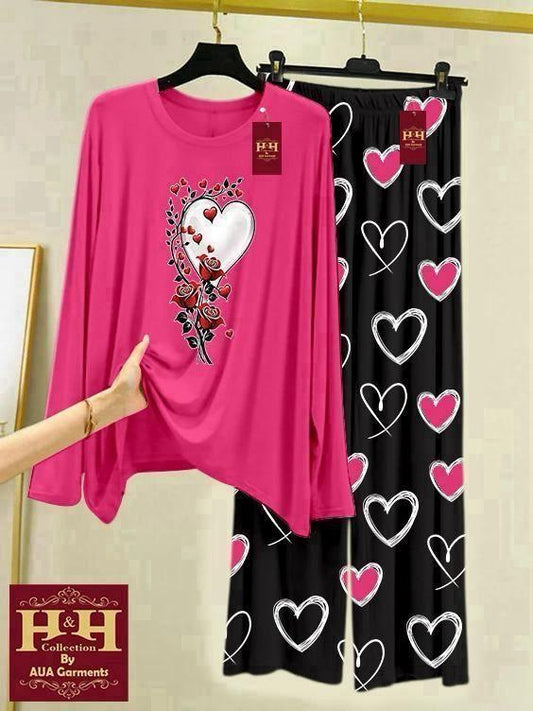 Women's Printed Jersey Night Suit – 2 Pcs