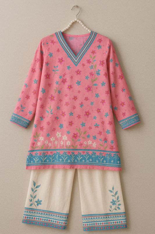 Pink Printed Lawn Co-Ord Set – 2 Pcs