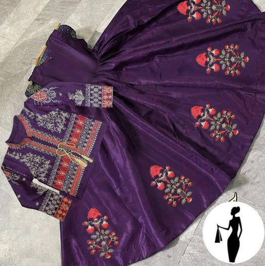 Purple Embroidered Maxi with Separate Koti – 2 Pcs