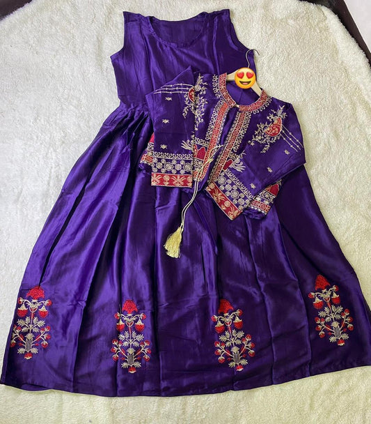 Purple Embroidered Maxi with Separate Koti – 2 Pcs