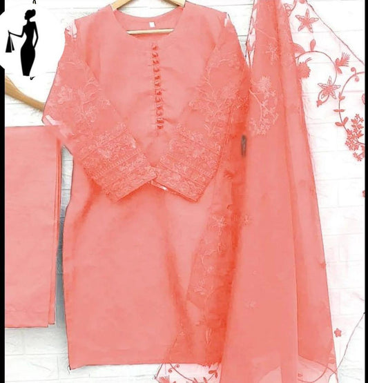 3 Pcs Women's Stitched Embroidered Suit