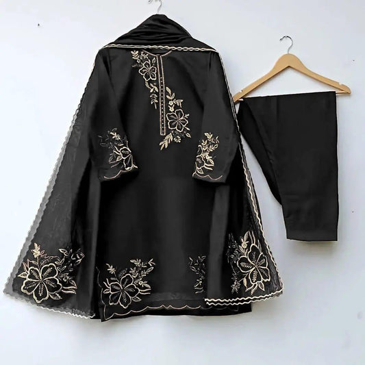 Women's Embroidered Organza Suit – 3 Pcs