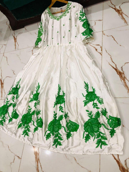 Women's Silk Maxi – White & Green